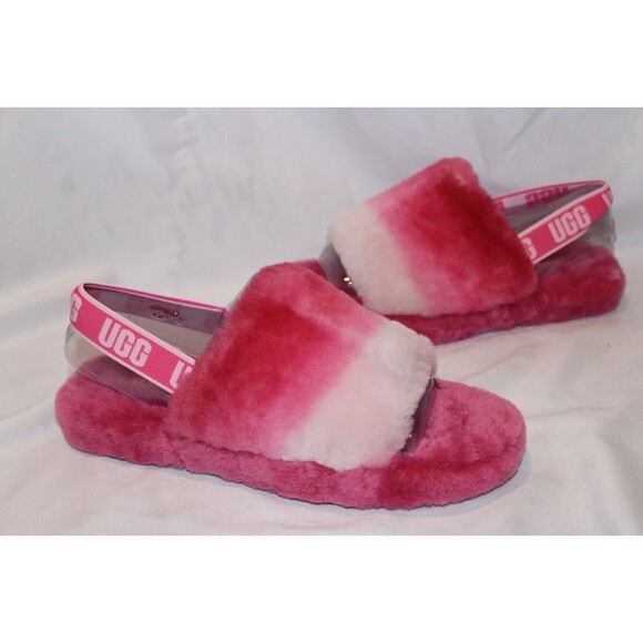 NIB UGG YOUTH 6 WOMEN'S 7.5-8 FLUFF YEAH SLIP ON SHEARLING SLIPPERS PINK - Picture 1 of 6